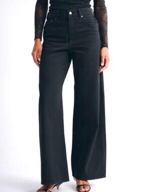 Abercrombie & Fitch High Rise Wide Leg Jeans 34 Long Black Denim NWT